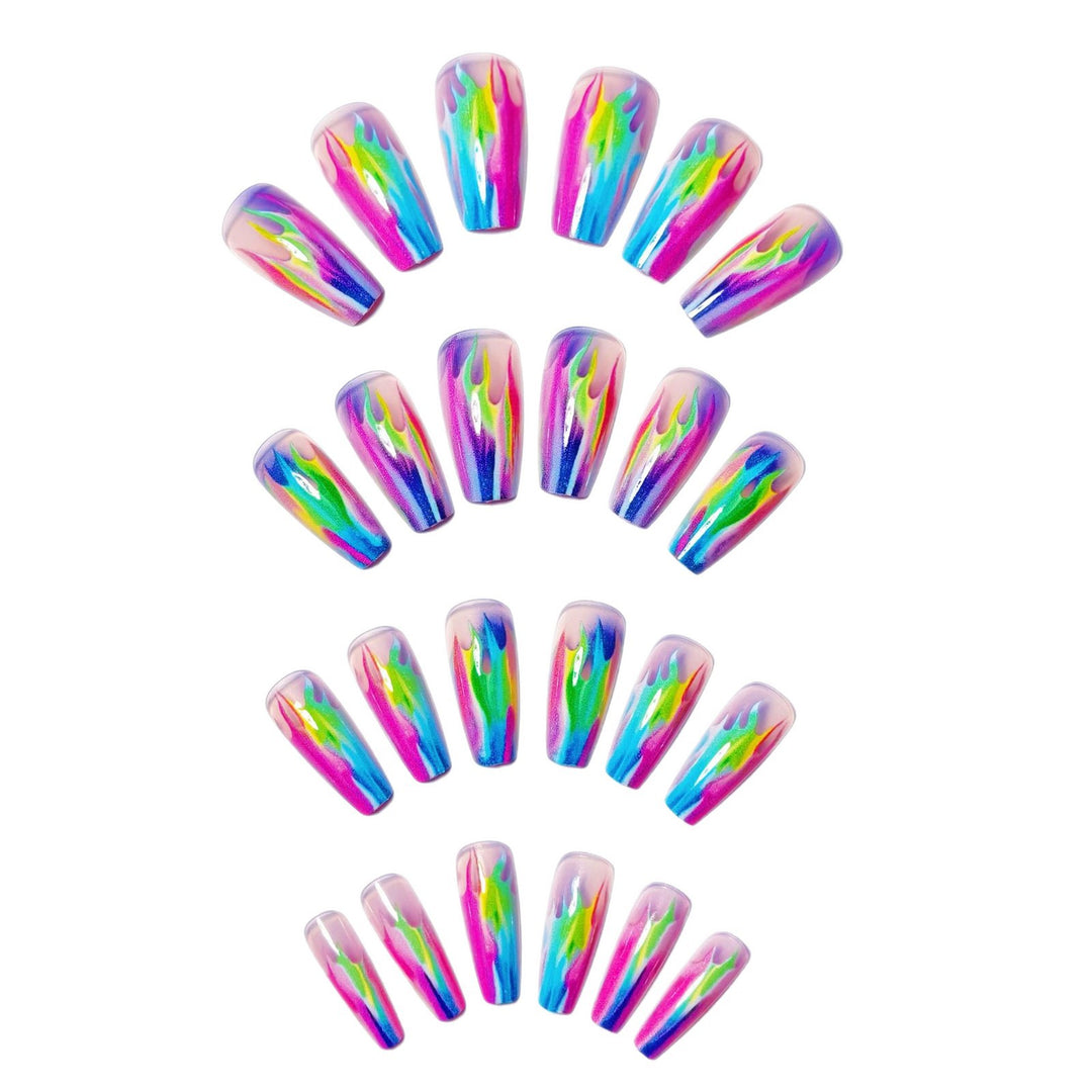 Creative Acrylic Nails with Shimmering Flame Design Kalsten