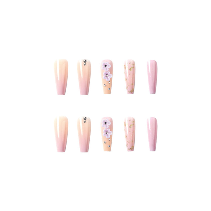Artistic Gel Nails with Floral Design and Glitter Accents Kalsten