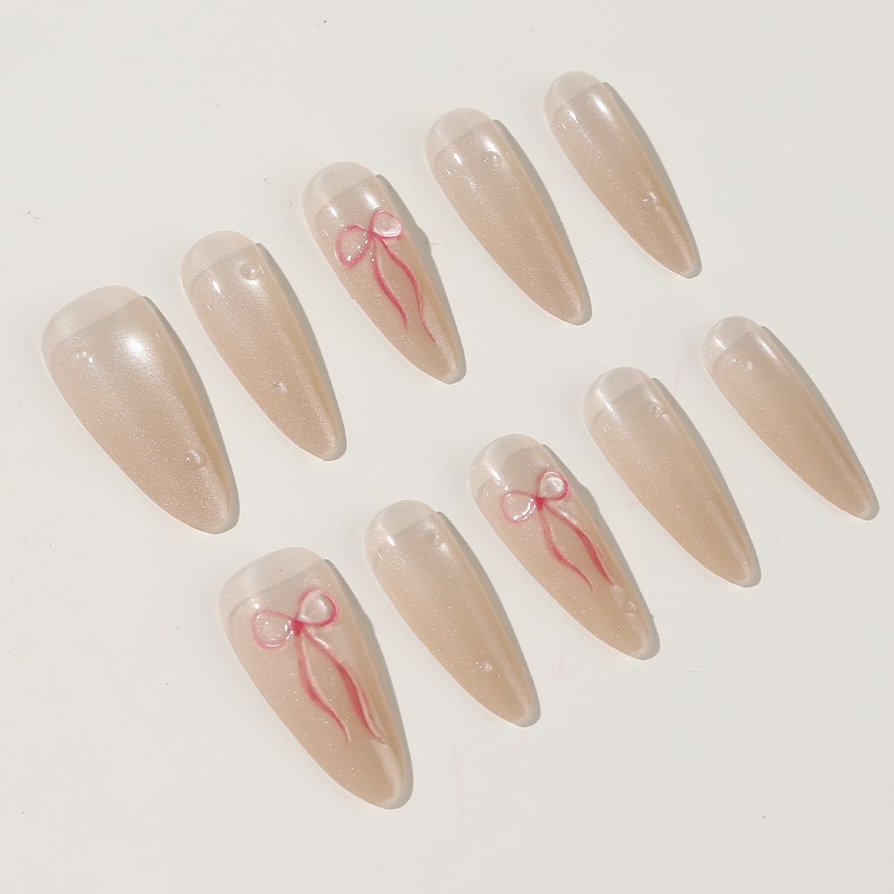 Elegant Stiletto Press-On Nail Set with Bow Accents Kalsten