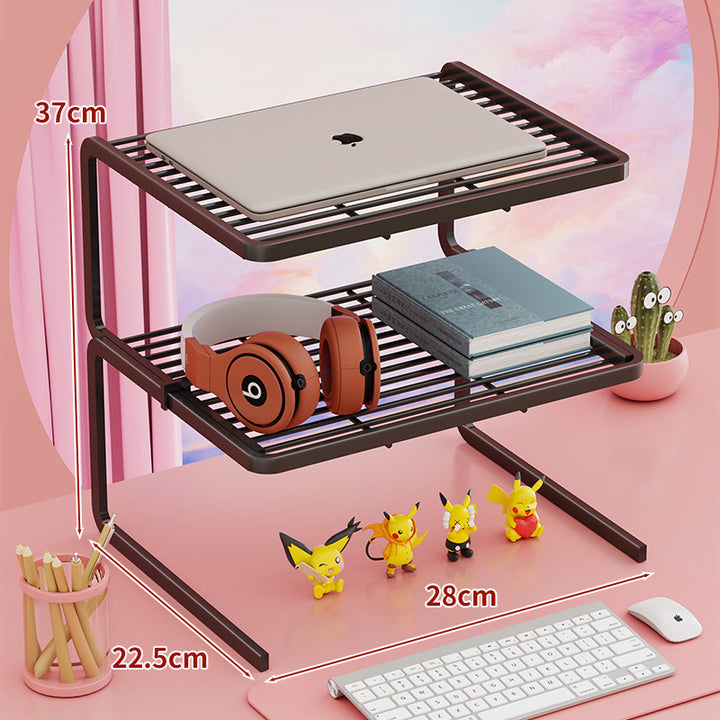 Two Tier Adjustable Metal Laptop and Monitor Riser with Ventilated Slatted Shelves