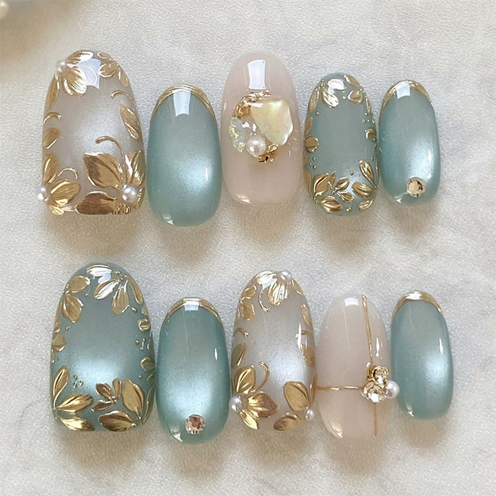 Decorative Press-On Nail Collection with Floral Accents kalsten
