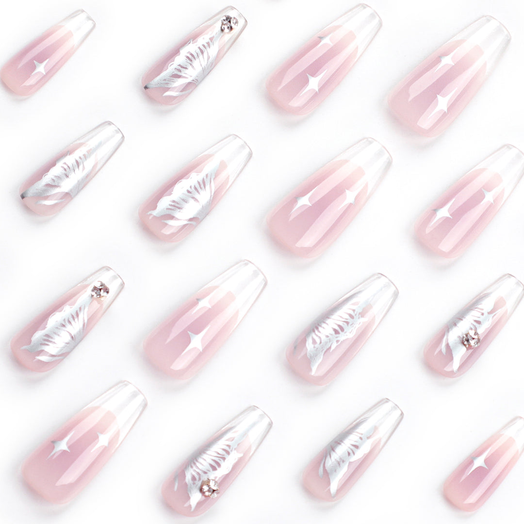 Elegant artificial nails with floral designs and glitter accents Kalsten