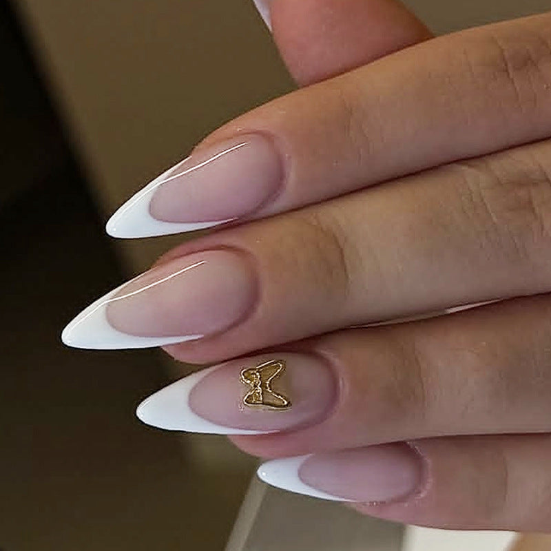 Fashionable Press-On Nail Set with Elegant French Tips and Decorative Accents Kalsten