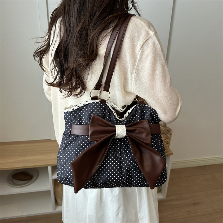 Bow-Accent Polka Dot Handbag