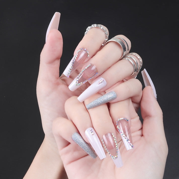 Rhinestone-Embellished Long Press-On Nails Kalsten