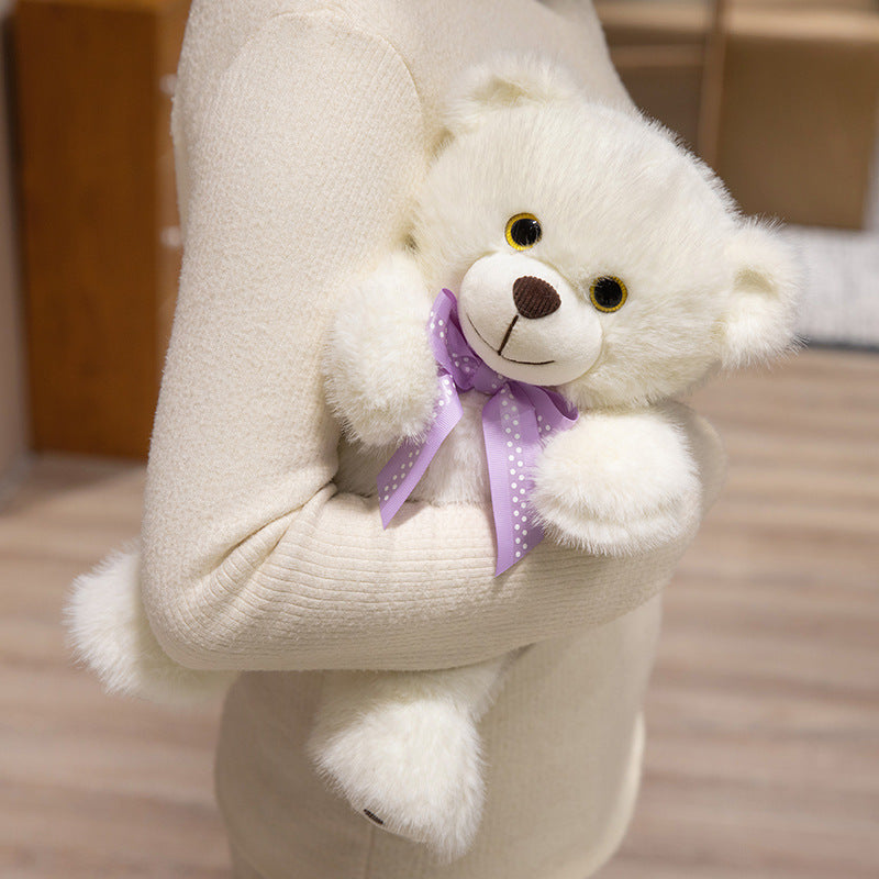 Deluxe Sitting Plush Teddy Bear Cuddler with Long-Pile Faux Fur, Embroidered Face & Satin Ribbon Kalsten