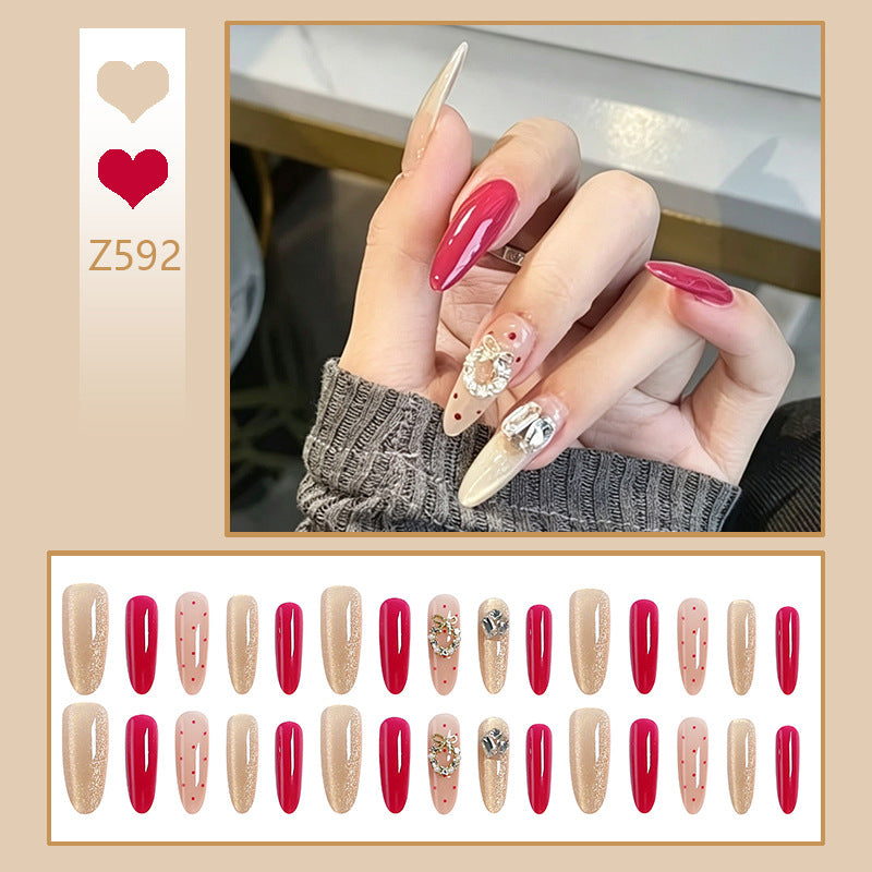 Artificial nail set with sparkling crystal accents and elegant color gradients Kalsten