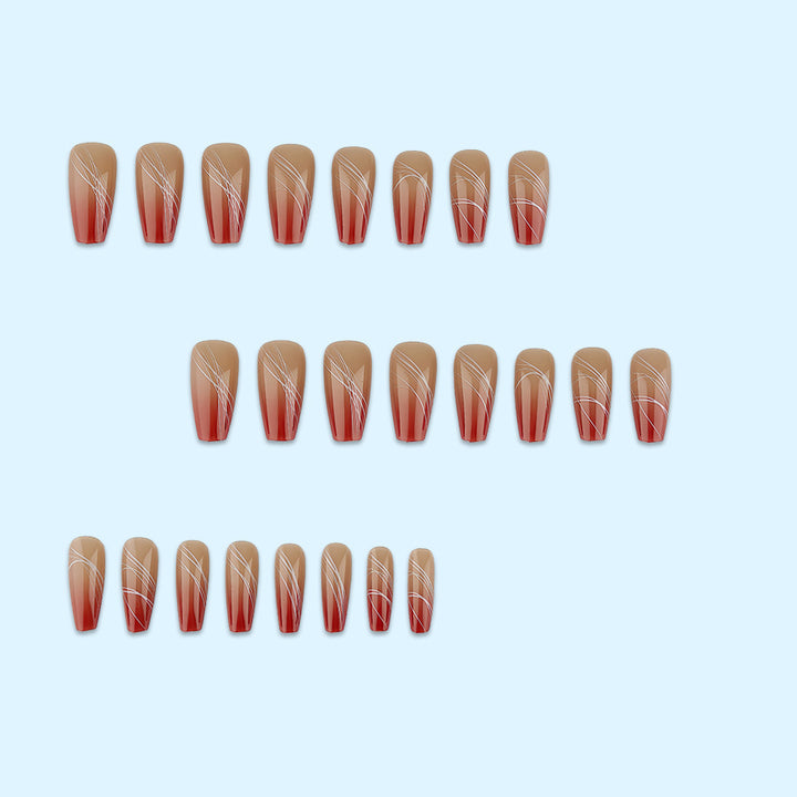 Artificial nails in elegant ombre design with fine lines Kalsten