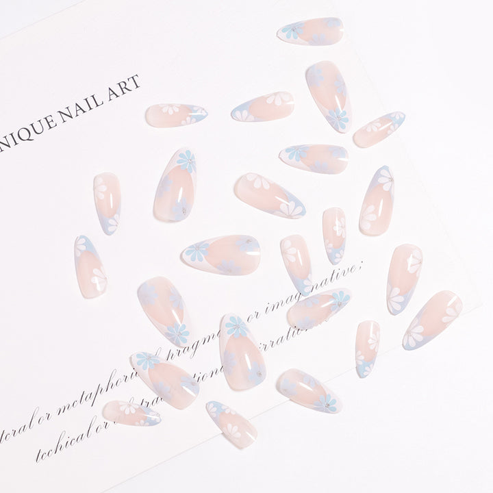 Pointed Almond-Shaped Press-On Nails with Floral Design Kalsten