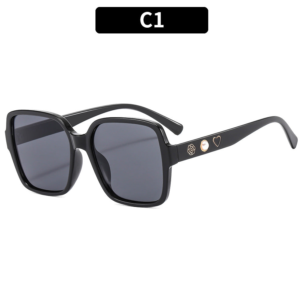 Oversized Square Frame Sunglasses with Decorative Accents