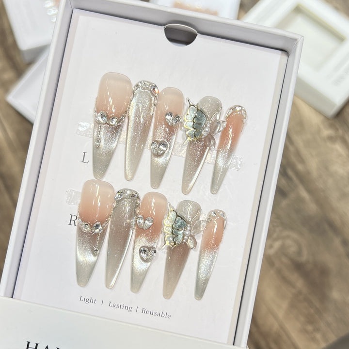Decorative Stiletto Press-On Nail Art Set with Butterfly Accents Kalsten
