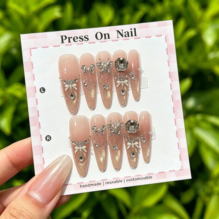 Artistic Press-On Nail Set with Floral and Patterned Designs