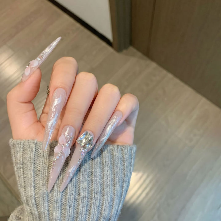 Artistic Decorative Stiletto Press-On Nail Set with Floral Accents Kalsten