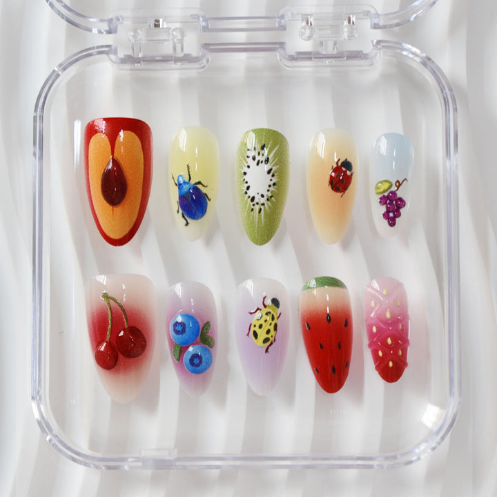 Creative Fruit and Insect-Themed Press-On Nail Art Kalsten