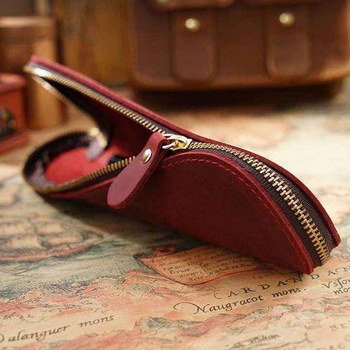 Leather Pencil Case with Zipper
