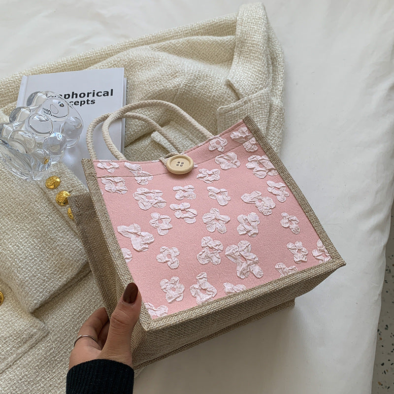 Floral Motif Cotton Tote Bag