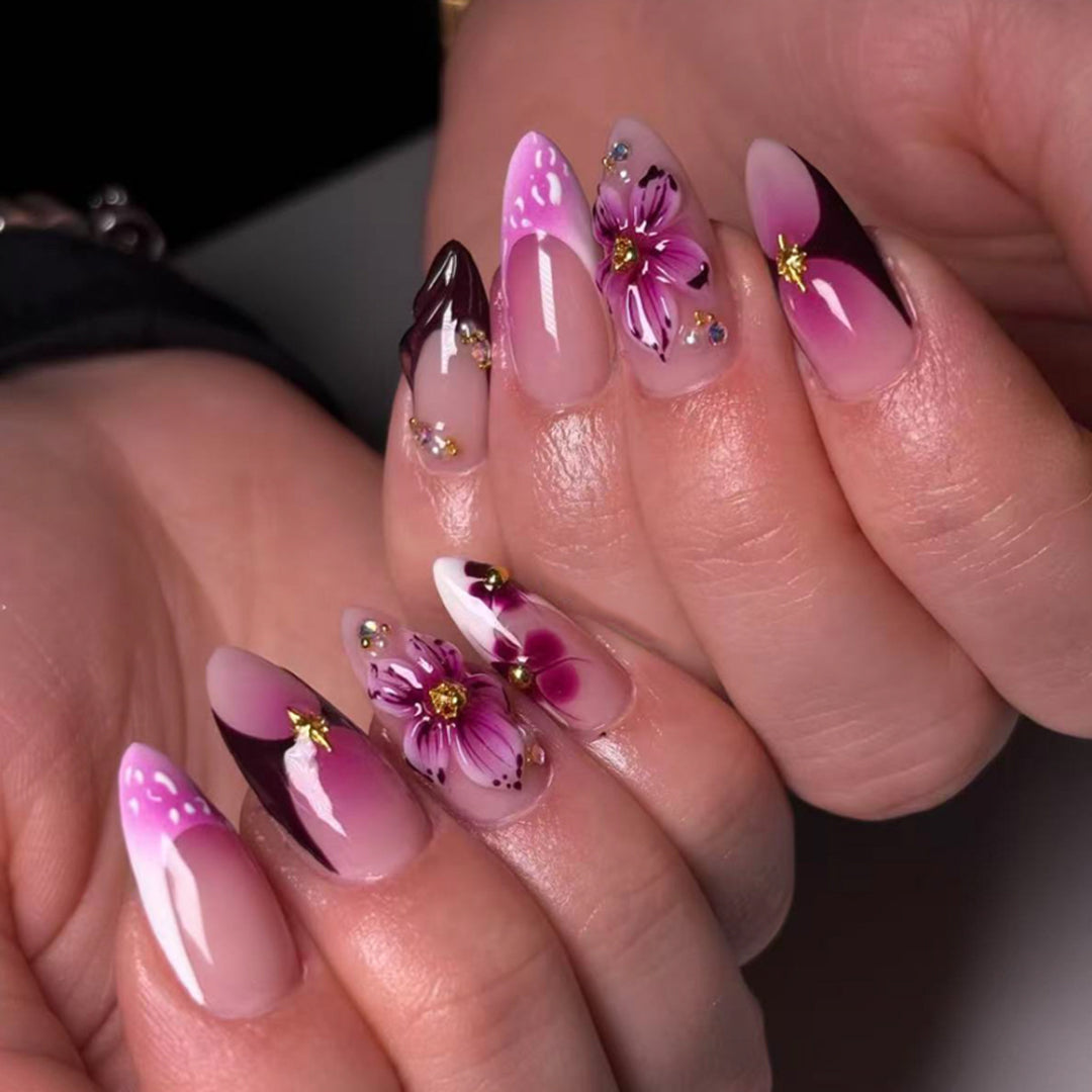 Artful Nail Extensions with Floral Accents Kalsten