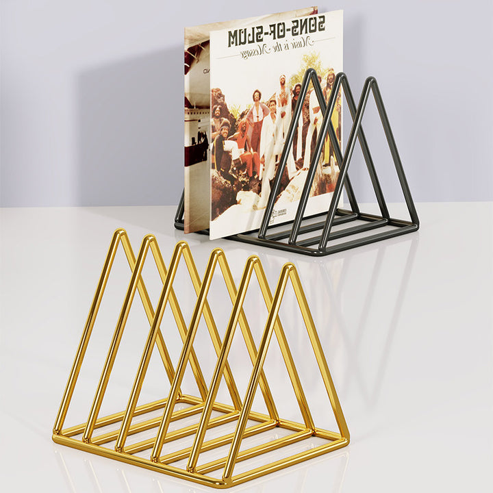 Triangular Metal Wire Record & Book Organizer Rack