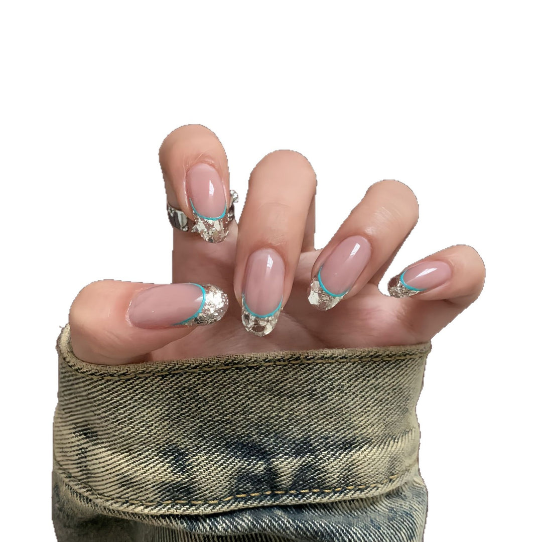 Artificial nails with shimmering glitter and elegant French-tip design Kalsten
