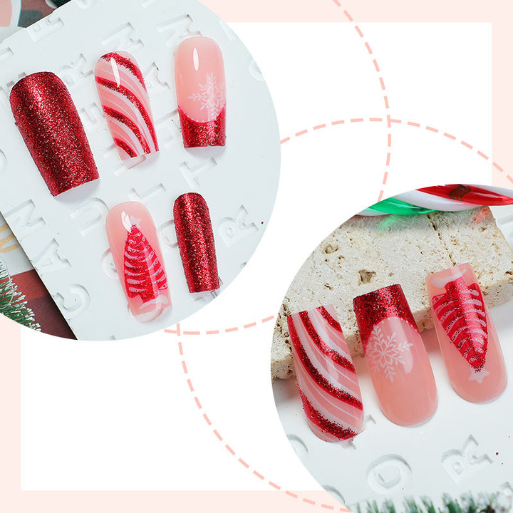 Artificial nail set with festive glitter and Christmas motifs Kalsten