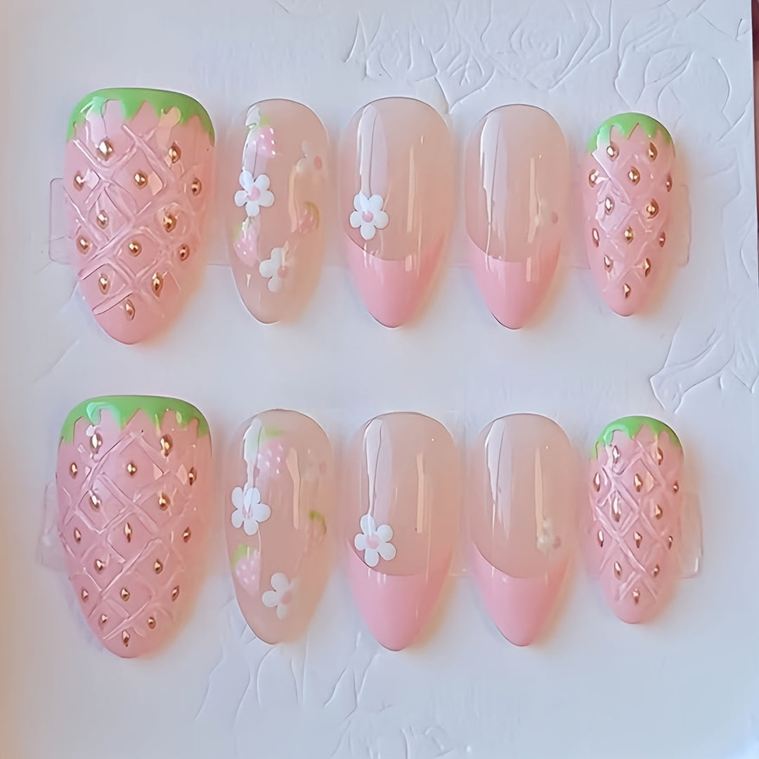 Creative Strawberry-Themed Press-On Nail Art Set Kalsten