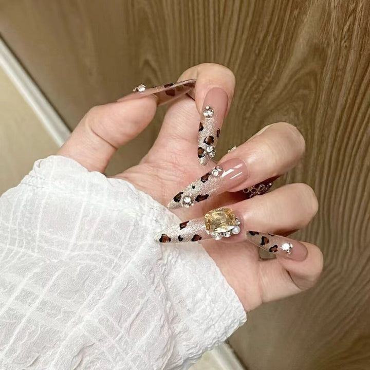 Decorative Stiletto Press-On Nails with Gem Accents Kalsten