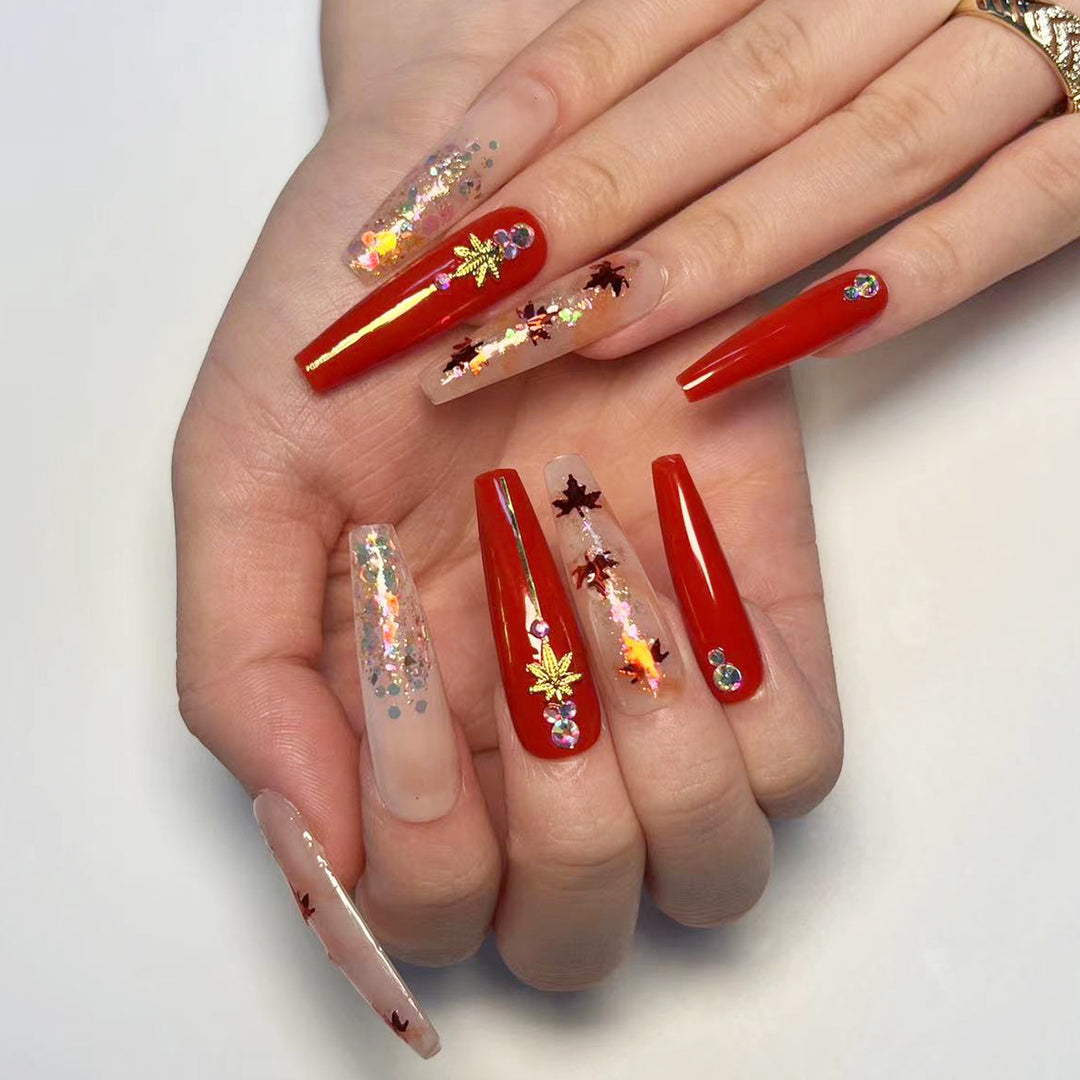 Artistic Nail Extensions with Autumn Motifs Kalsten