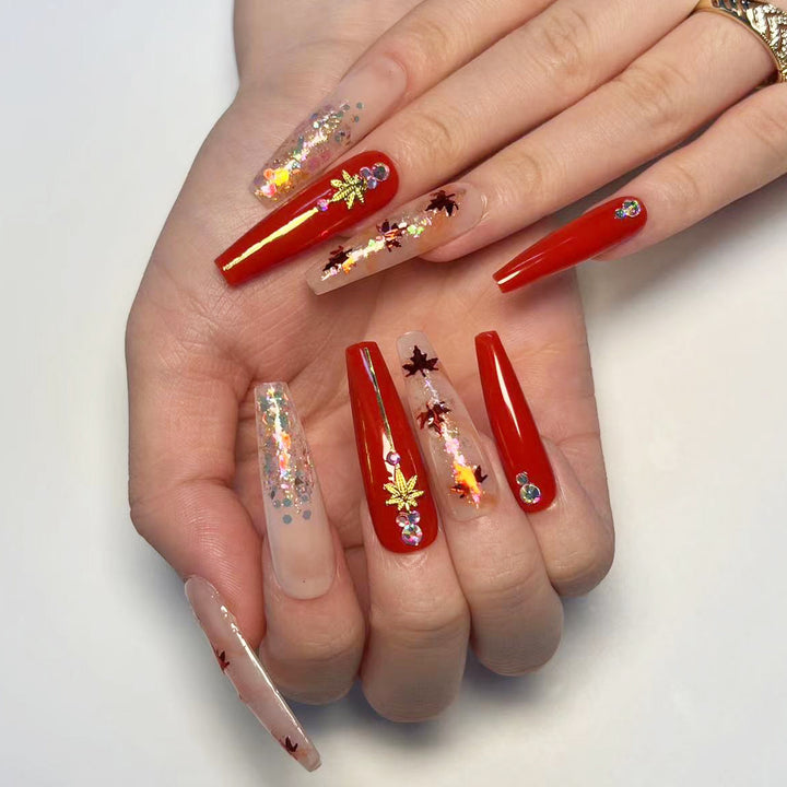 Artistic Nail Extensions with Autumn Motifs Kalsten