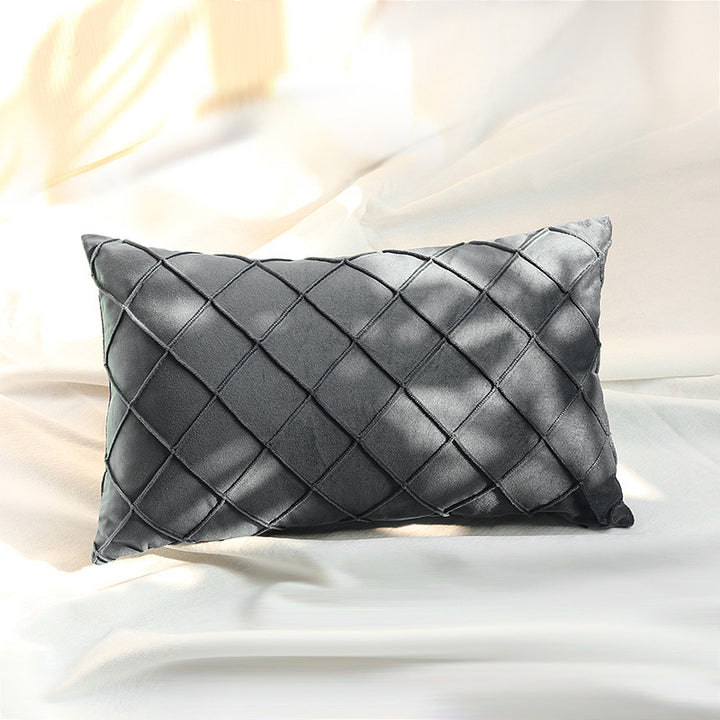 Diamond Lattice Tufted Rectangular Lumbar Pillow Cover with Hidden Zipper