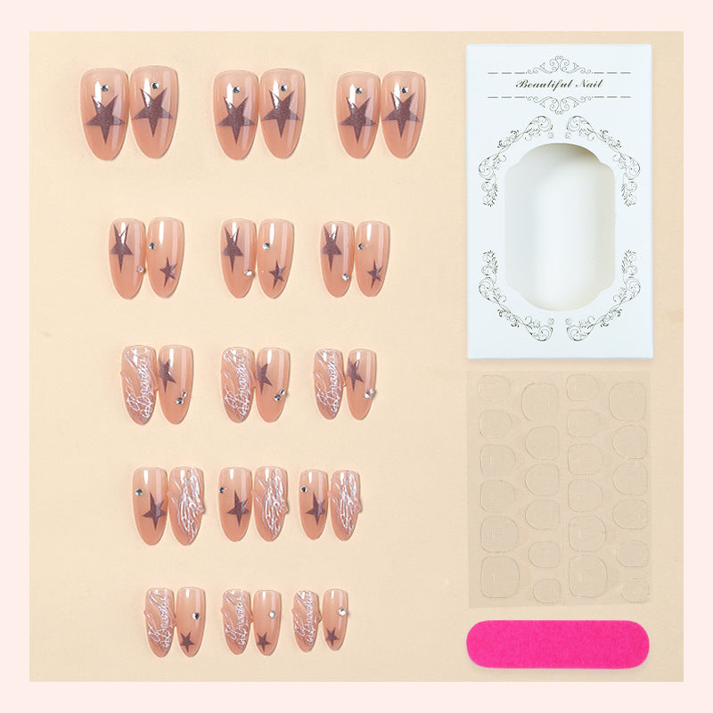 Artistic Press-On Nail Set with Star and Pearl Accents kalsten