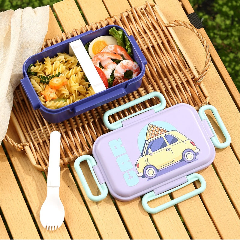 Illustrated Bento Lunch Box with Integrated Utensils
