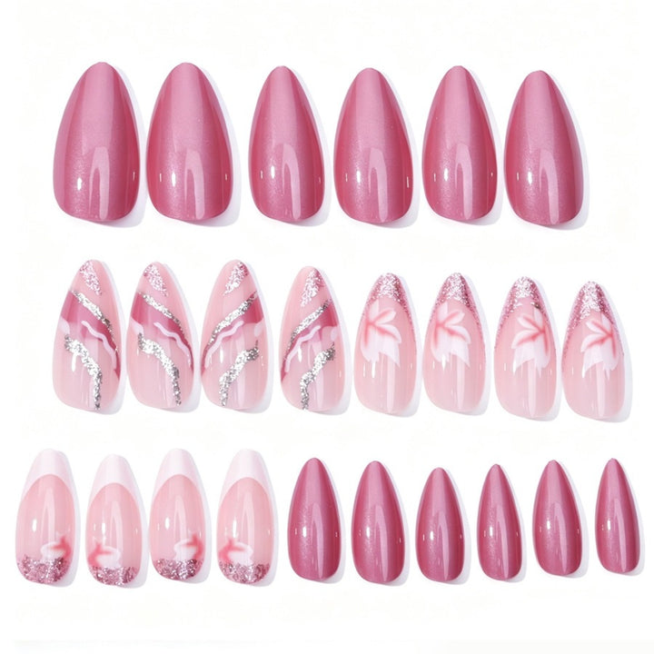 Acrylic nail set with floral patterns and glitter elements Kalsten