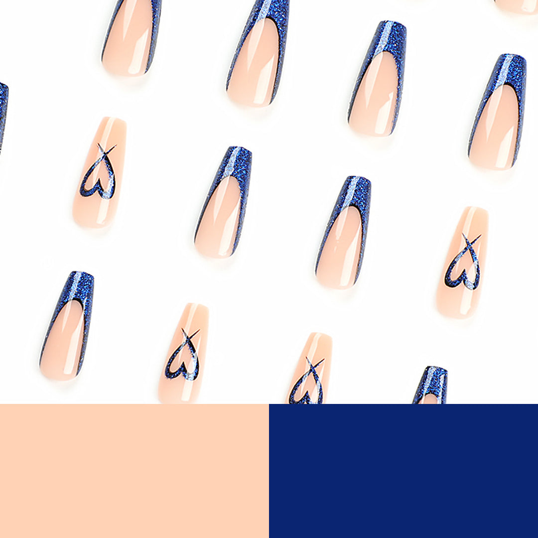 Artificial nails with glitter accents and unique heart design Kalsten
