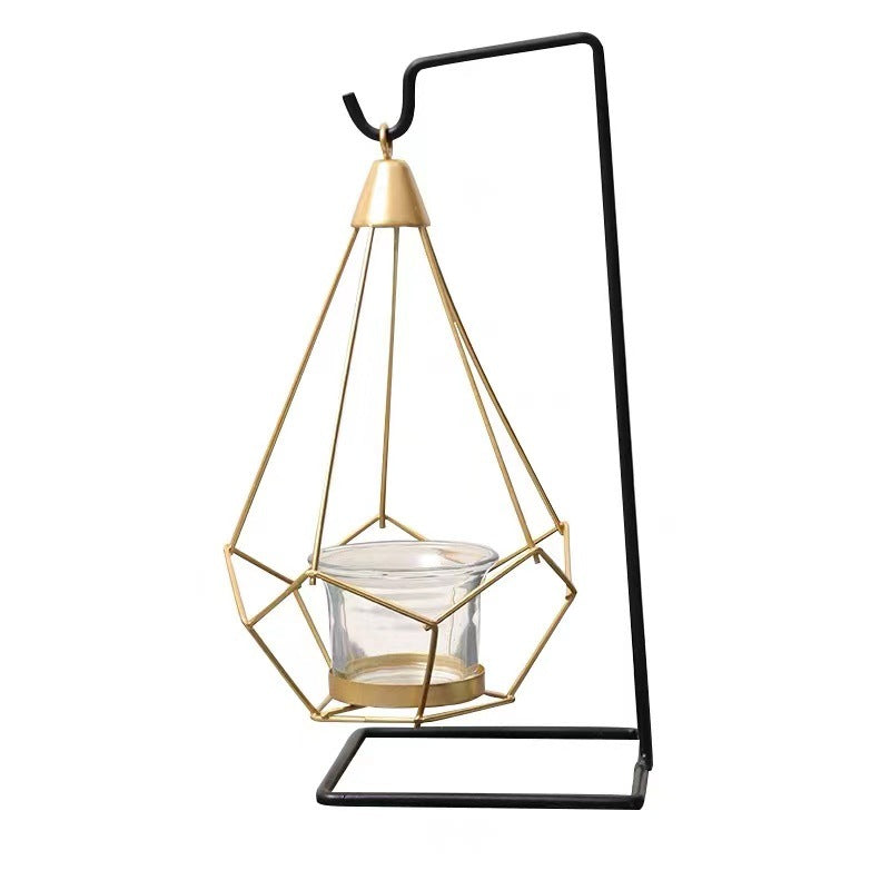 Decorative Geometric Hanging Tealight Candle Holder Set with Metal Stands and Glass Votives Kalsten