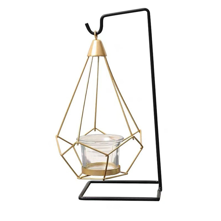 Decorative Geometric Hanging Tealight Candle Holder Set with Metal Stands and Glass Votives Kalsten