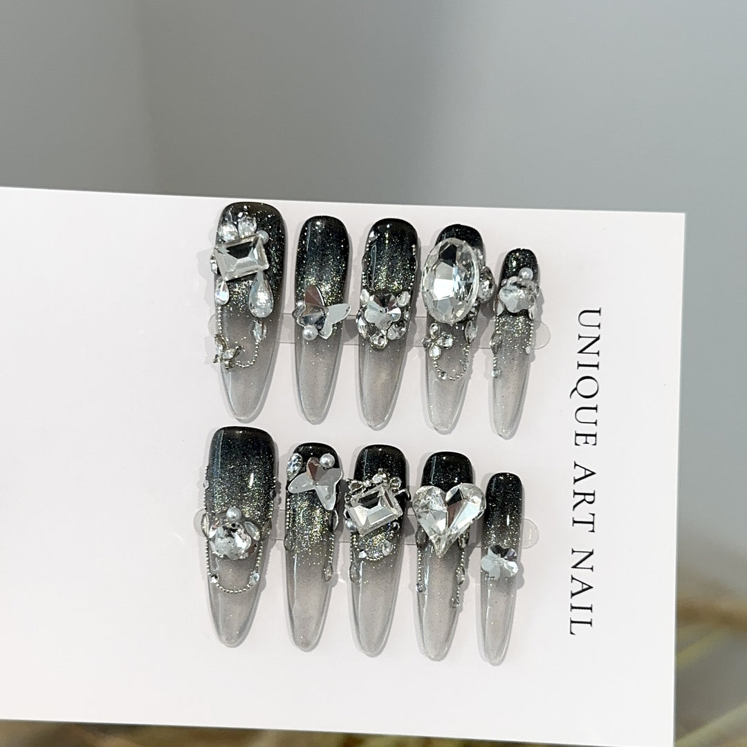 Glamorous Stiletto Press-On Nail Design Set with Crystal Accents
