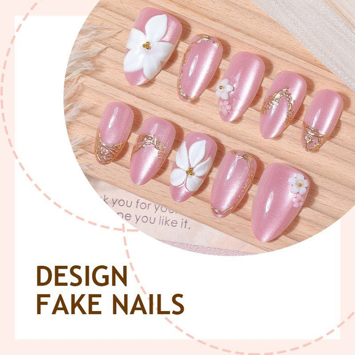 Acrylic nail set with elegant flower and glitter designs Kalsten