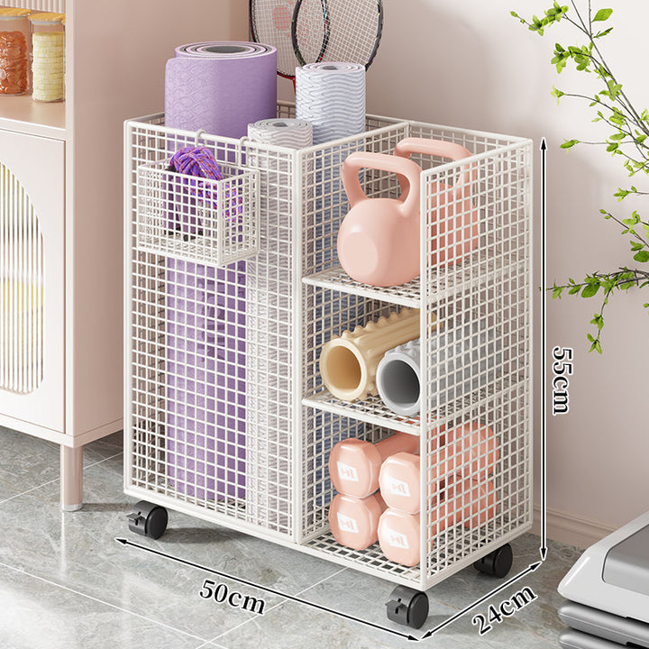 Rolling Mesh Fitness and Yoga Storage Organizer Cart with Multi-Shelf Compartments and Locking Casters