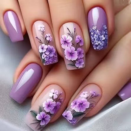 Artificial Nail Set with Floral 3D Designs Kalsten