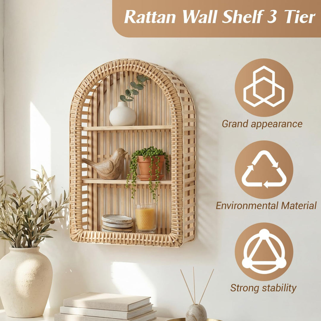 Round Wall Shelf Made of Natural Rattan Kalsten