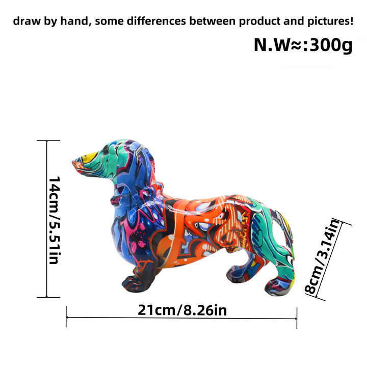 Colorful decoration figure of a dachshund in graffiti style Kalsten