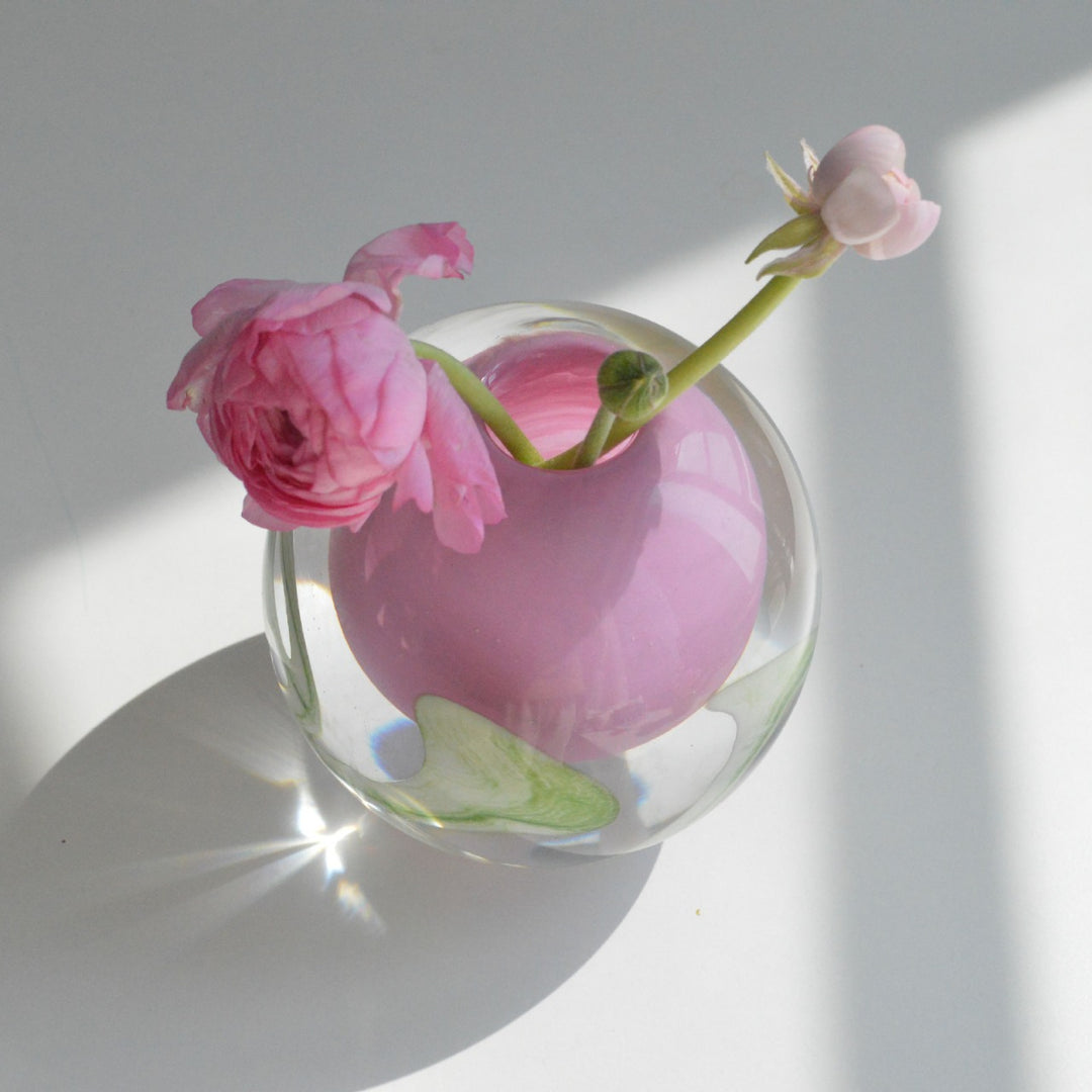 Handblown Encased-Glass Bud Vase with Sculptural Petal Inclusions Kalsten
