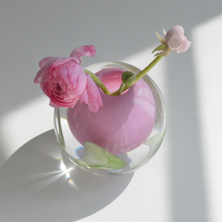 Handblown Encased-Glass Bud Vase with Sculptural Petal Inclusions Kalsten