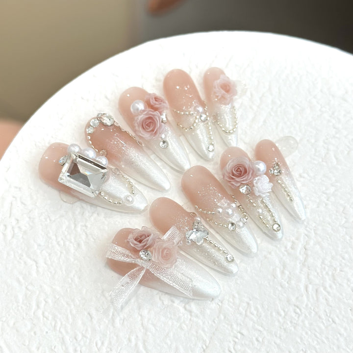 Luxurious Floral-Embellished Press-On Nail Set