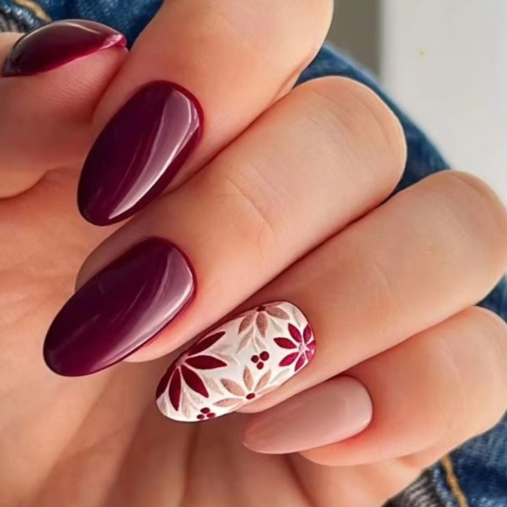 Elegant Floral-Accent Press-On Nails Kalsten
