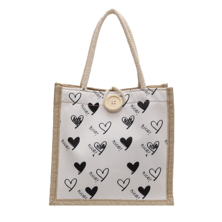 Heart-Patterned Canvas Shopping Tote