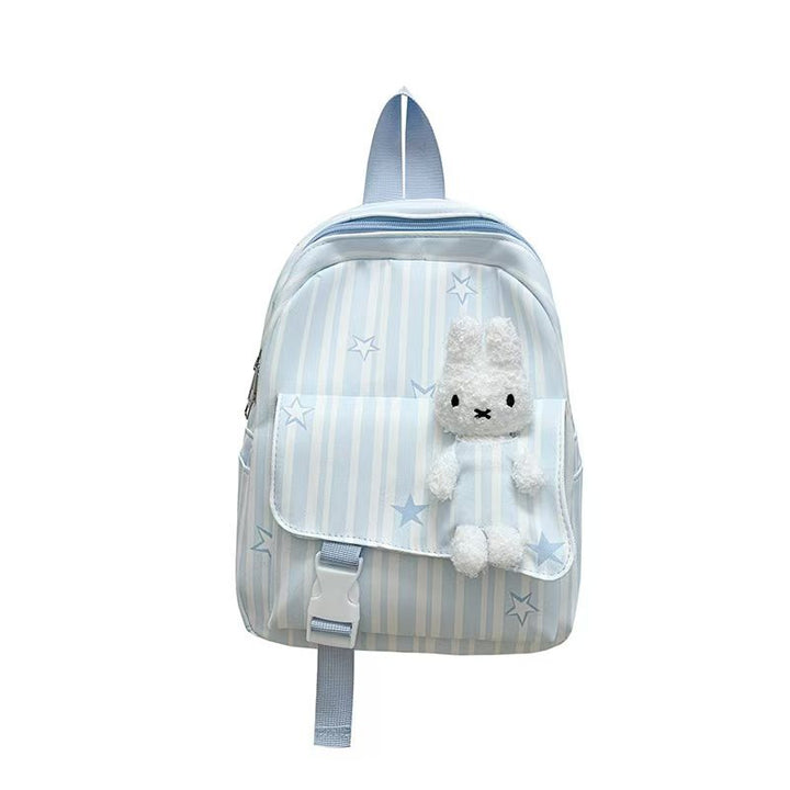 Backpack with Playful Checkered Pattern and Cute Plush Pendant Kalsten