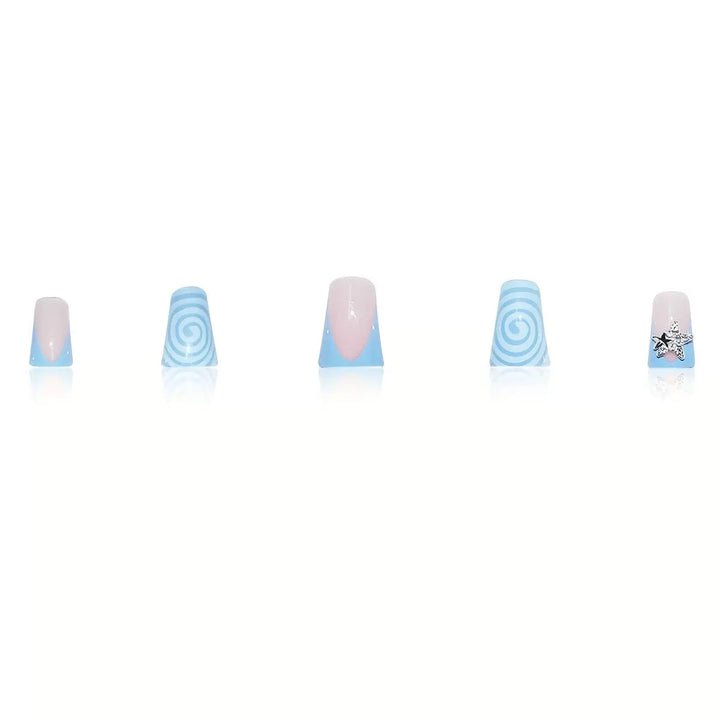 Artistic Long Press-On Nail Design with 3D Star Accents Kalsten