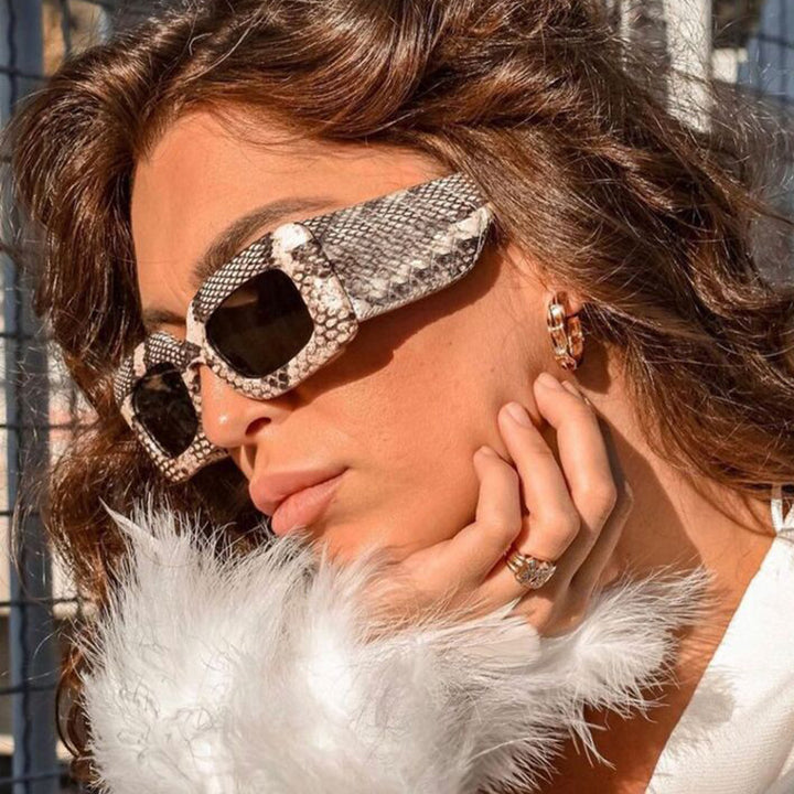 Women oversized sunglasses in fashionable snake leather look Kalsten