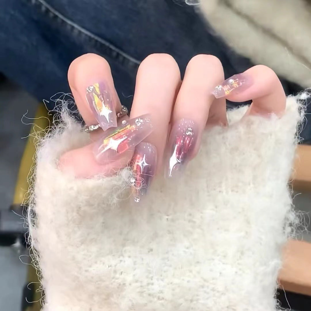 Decorative Press-On Nail Set with Glitter Accents